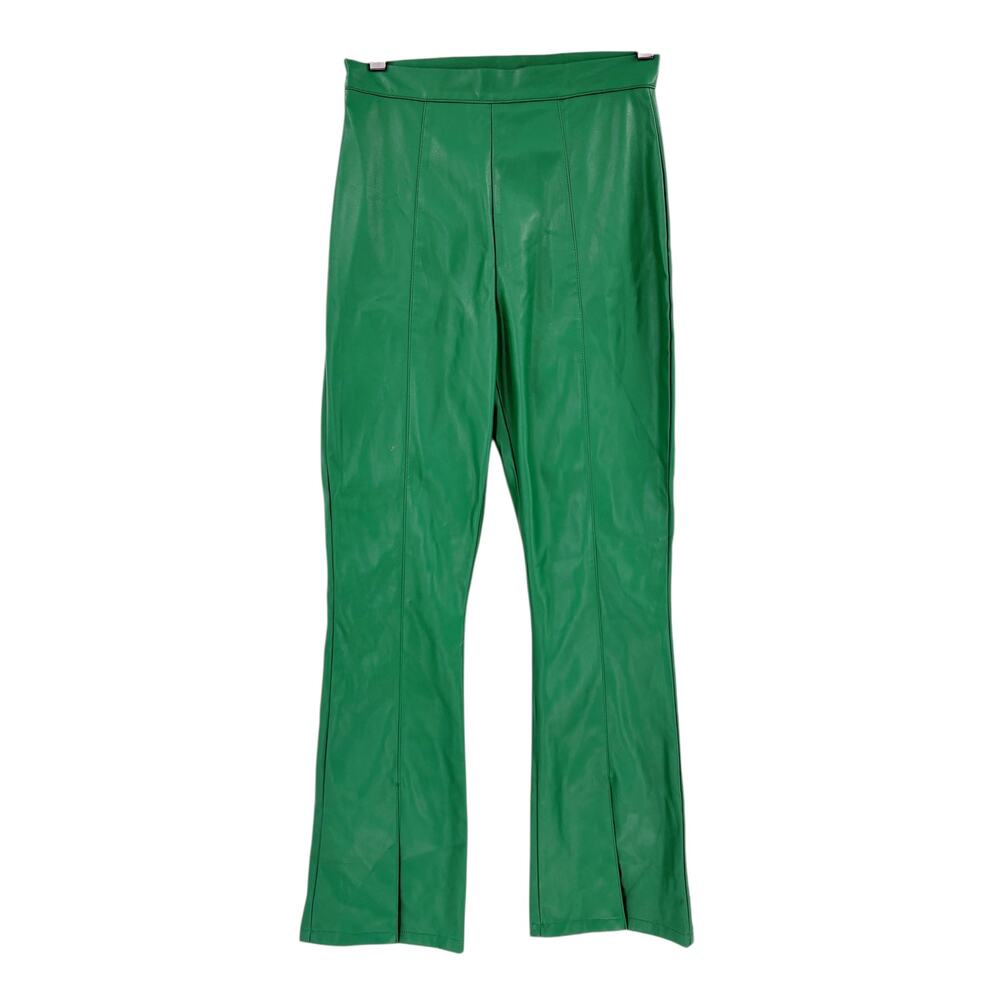 FIND ME NOW Faux Leather Pants Size S Green Vegan Leather Boot Slit - Picture 2 of 8